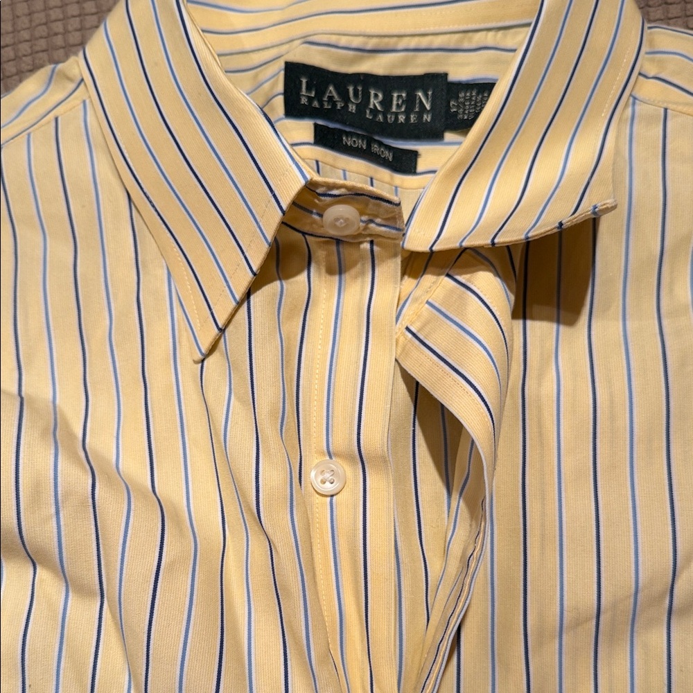 Lauren Ralph Lauren Men's Yellow and Blue Striped Shirt